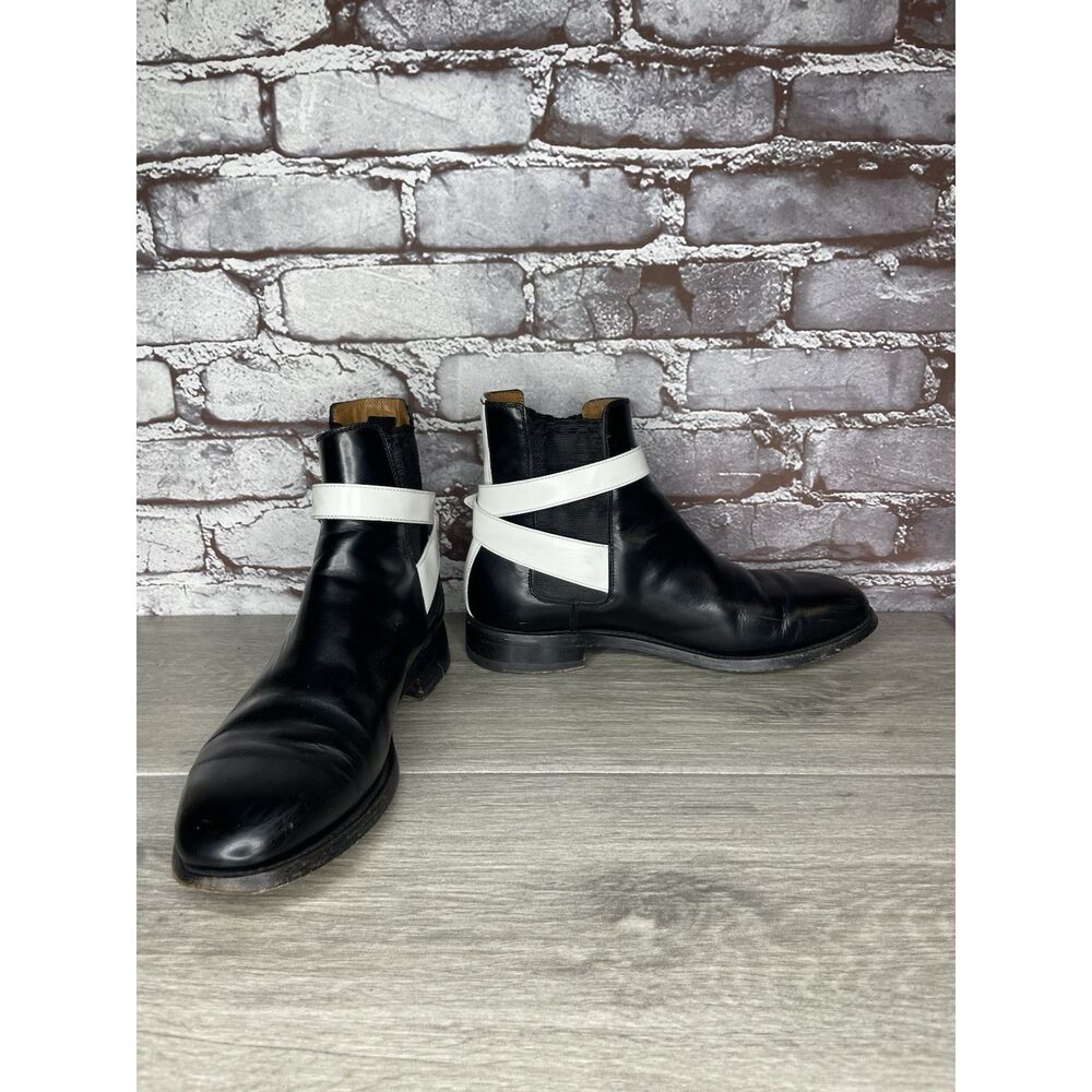 BALENCIAGA BLACK WHITE POLISH CALFSKIN CHELSEA BUCKLE ANKLE BOOTS Women 37EU/6.5 - Picture 7 of 16
